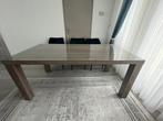 Eettafel met dik glazen blad, Huis en Inrichting, Gebruikt, Glas, 150 tot 200 cm, Rechthoekig
