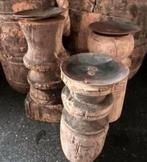 Oude houten kandelaars van oud doorleefd hout, landelijk, Nieuw, Ophalen of Verzenden