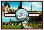 Ansichtkaart Ameland, veerboot, vuurtoren, eilandhuis, kerk, Verzamelen, Ophalen of Verzenden, 1980 tot heden, Gelopen, Waddeneilanden