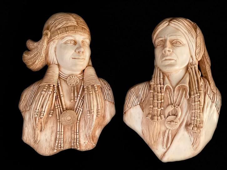 2 X Vintage Beeld Apsit Bros Of Calif Indiaan Indianen, Verzamelen, Beelden en Beeldjes, Zo goed als nieuw, Mens, Ophalen