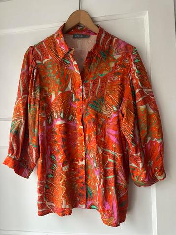 Prachtige kleurrijk oranje geprinte pofmouw blouse Geisha XS beschikbaar voor biedingen
