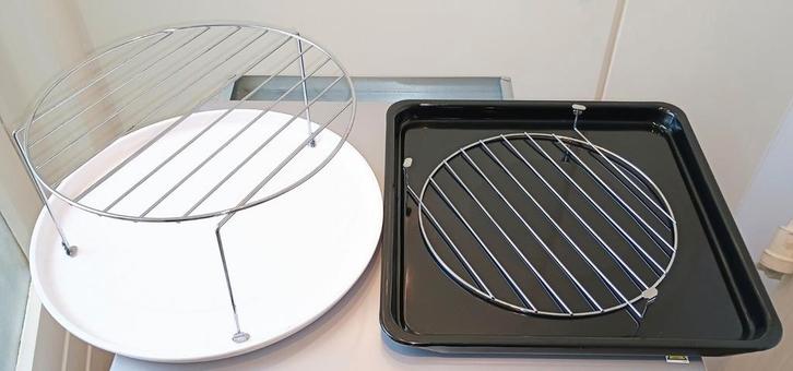 Sharp witte ronde magnetronschaal, zwarte bakplaat of bakrek, Witgoed en Apparatuur, Magnetrons, Gebruikt, Vrijstaand, Combimagnetron