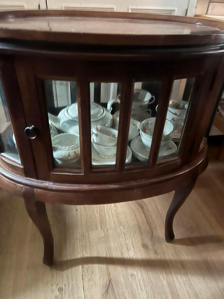 Theekastje met dienblad & glazen deurtjes, Antiek en Kunst, Antiek | Servies compleet, Ophalen
