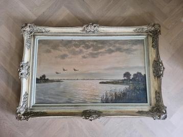 Mooi schilderij met schitterende lijst! Antiek!  beschikbaar voor biedingen