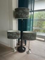 Set modern/stijlvol taupe/turkoois 2 x tafellampen+ 1xstaand, Huis en Inrichting, Lampen | Vloerlampen, Ophalen, Gebruikt, Metaal