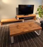 TV meubel houten balken met stalen frame, Minder dan 50 cm, 200 cm of meer, Zo goed als nieuw, Minder dan 50 cm