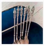 Prachtig lepeldoosje met 6 verzilverde apostel gebaksvorkjes, Ophalen of Verzenden