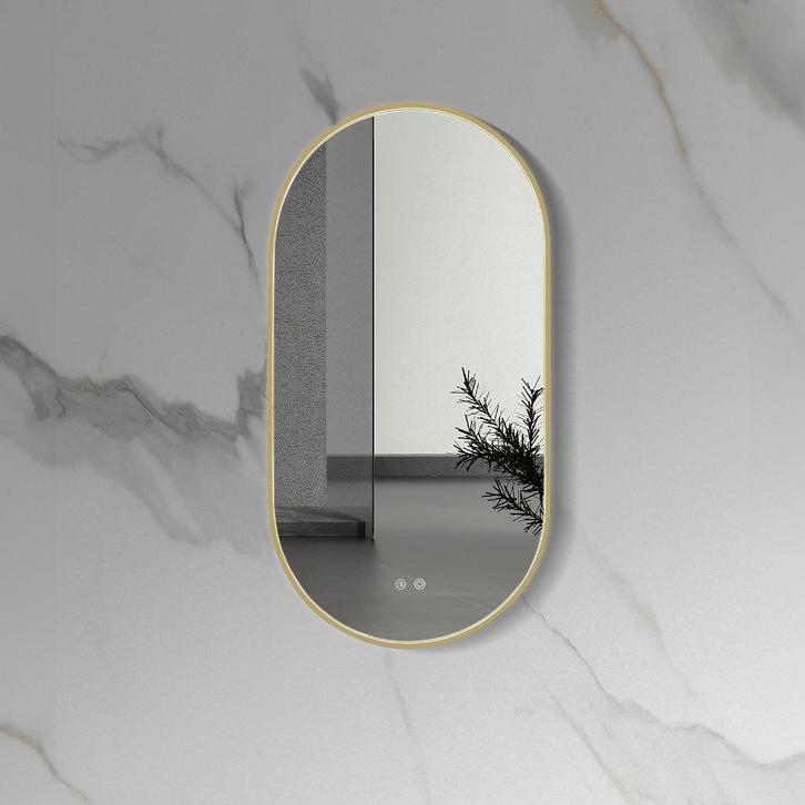 Spiegel led ovaal geborsteld goud MET VERWARMING (100X50CM), Doe-het-zelf en Verbouw, Sanitair, Nieuw, Overige typen, Chroom, Ophalen