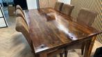 Zware koloniale eettafel + 6 stoelen, Ophalen, Gebruikt, Koloniaal, 4 tot 6 stoelen