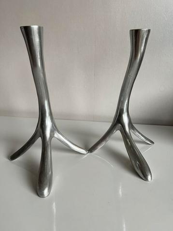 2 Vintage Zweeds Design Aluminium Kandelaren Vogelpoten 70’s beschikbaar voor biedingen