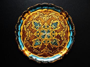 Italiaans dienblad serveerblad blauw ecru en goud beschikbaar voor biedingen