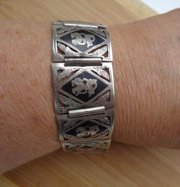 zilveren niello SIAM paneel armband [325] beschikbaar voor biedingen