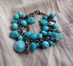 Armband Blauwe glas bedels (enkele zilverkleurig), Verzenden, Gebruikt, Blauw, Overige materialen