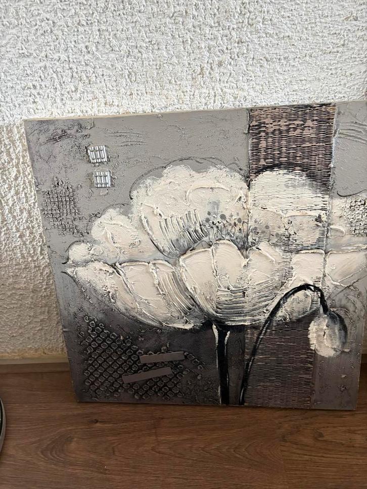 Bloem schilderij in grijstinten, Antiek en Kunst, Kunst | Schilderijen | Klassiek, Ophalen