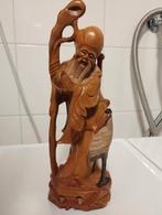 Oud chinees houten Shou Lao beeld, Antiek en Kunst, Kunst | Beelden en Houtsnijwerken, Ophalen of Verzenden