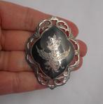 Zilveren grote Siam broche met grijs emaillen nr.502, Verzenden, Zilver, Broche