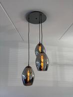 Moderne hanglamp met 3 glazen kappen – rookglas / chroomlook, Ophalen, Minder dan 50 cm, Stijlvol!, Glas