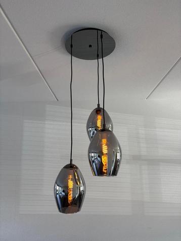 Moderne hanglamp met 3 glazen kappen – rookglas / chroomlook beschikbaar voor biedingen