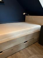 Mooi 1-persoons houten bed 90x210 grey/white wash look, Huis en Inrichting, Slaapkamer | Bedden, Ophalen, 90 cm, Eenpersoons, Wit