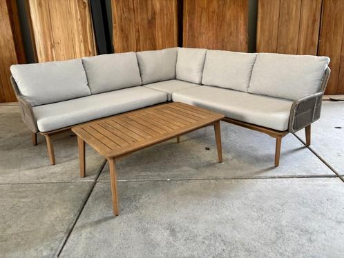 Loungehoek Enola light teaklook rope taupe, Tuin en Terras, Tuinsets en Loungesets, Nieuw, Loungeset, Wicker, 5 zitplaatsen, Bank