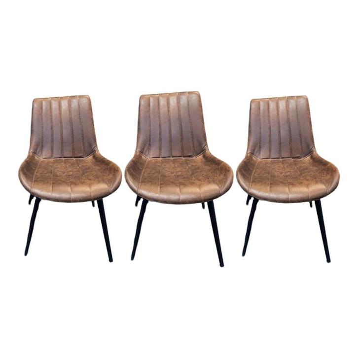 Eetkamerstoel Elijas set van 3, Huis en Inrichting, Stoelen, Zo goed als nieuw, Drie, Leer, Bruin, Ophalen