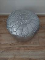 Marokkaanse leren zilverkleurige poef zgan Ibiza Boho stijl, Minder dan 50 cm, Marokkaans, Ibiza, Bohemian, Boho, Oosters, Rond