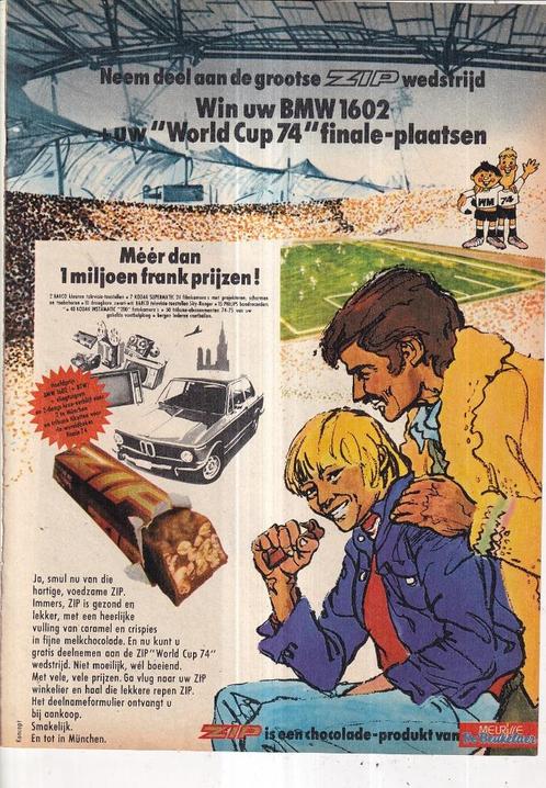 Retro reclame 1974 Zip WK voetbal München tickets wedstrijd, Verzamelen, Retro, Overige typen, Ophalen of Verzenden