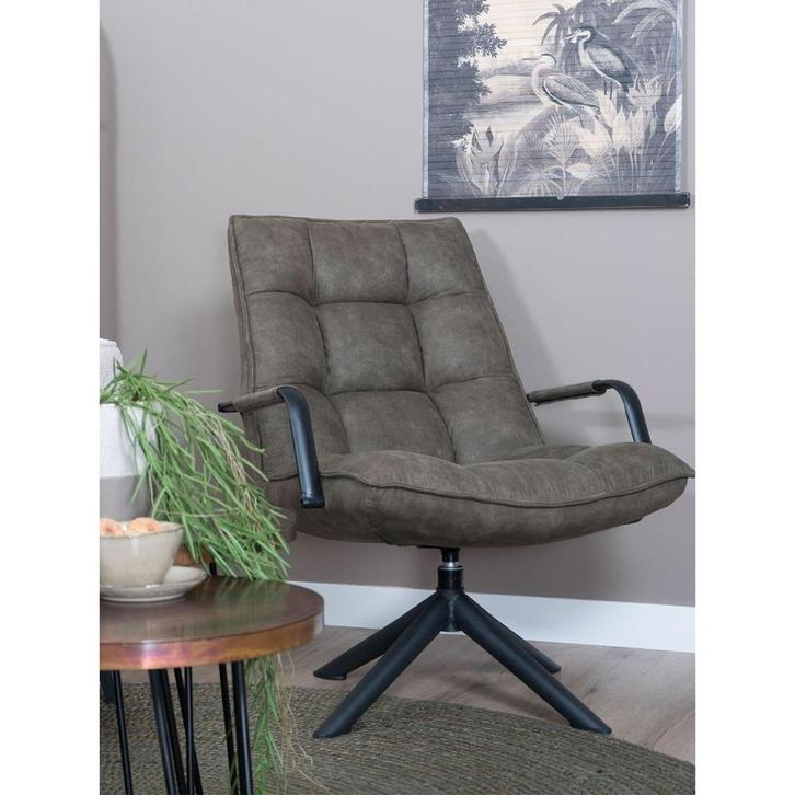 Draai fauteuil Dana met armleuning, groen microvezel., Huis en Inrichting, Fauteuils, Nieuw, Metaal, Stof, 50 tot 75 cm, 75 tot 100 cm