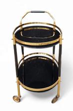 966. Messing theewagen met zwart glas, midden 20e eeuw, Ophalen of Verzenden