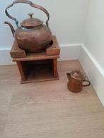 Houten stoof en koperen theepot en kannetje, Antiek en Kunst, Antiek | Koper en Brons, Ophalen of Verzenden, Koper