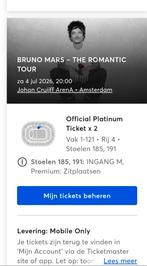 Bruno Mars platinum Tickets Ruilen, Tickets en Kaartjes, Twee personen, Juli