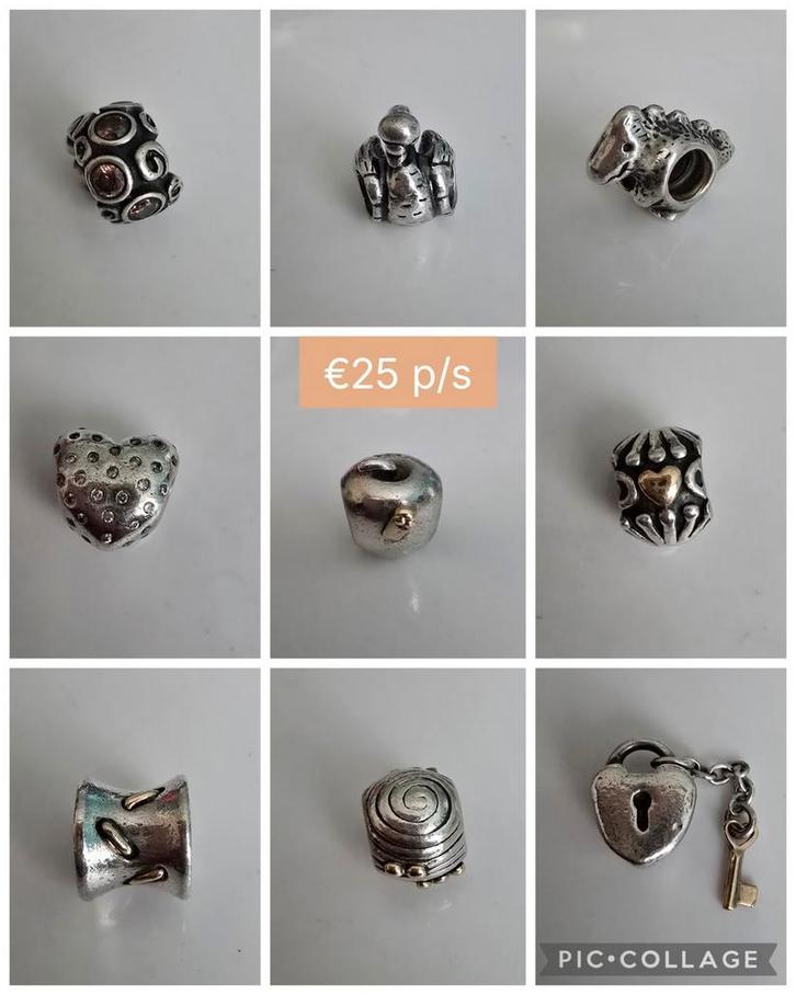 Prachtige originele zilveren Pandora bedels - oa met goud, Sieraden, Tassen en Uiterlijk, Bedels, Zo goed als nieuw, Pandora, Goud