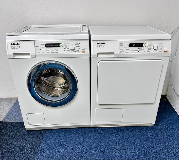 Setje Miele SOFTTRONIC W5825 Wasmachine & Condens Droger, Witgoed en Apparatuur, Was-droogcombinaties, Zo goed als nieuw, 8 tot 10 kg