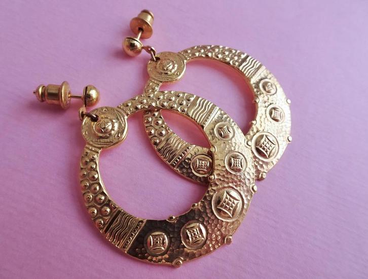 jwg Vintage 70s oorringen oorbellen goud klr bohemian boho, Sieraden, Tassen en Uiterlijk, Antieke sieraden, Oorbellen, Overige materialen