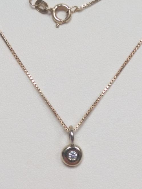 gouden KETTING 46 cm, met HANGER bezet met Briljantje, Sieraden, Tassen en Uiterlijk, Kettingen, Zo goed als nieuw, Goud, Goud
