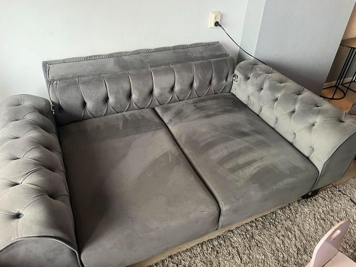 Mooie bank, uitklapbaar naar slaapbank, Huis en Inrichting, Banken | Bankstellen, Gebruikt, Rechte bank, Tweepersoons, 150 tot 200 cm