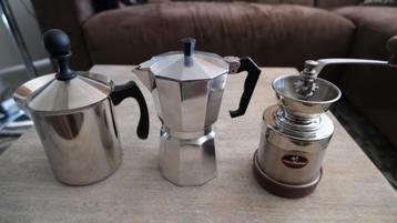 Koffie molen, Melk opschuimer en Expresso potje beschikbaar voor biedingen
