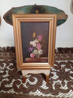 4x Oud olieverfschilderij olieverf schilderijtje bloemen 2, Ophalen of Verzenden