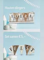 Set Feest Hoera houten slinger, Nieuw, Versiering, Ophalen of Verzenden, Geboorte of Huwelijk