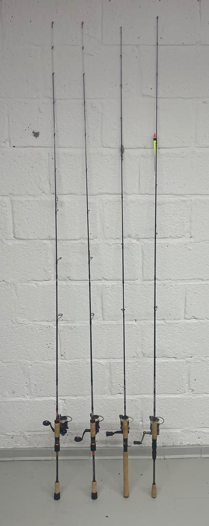 Assortiment vishengels met viskoffer Lees Aandachtig, Watersport en Boten, Hengelsport | Karpervissen, Zo goed als nieuw, Ophalen