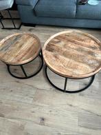 Mango houten Salontafels, Ophalen, 50 tot 100 cm, Rond, Zo goed als nieuw