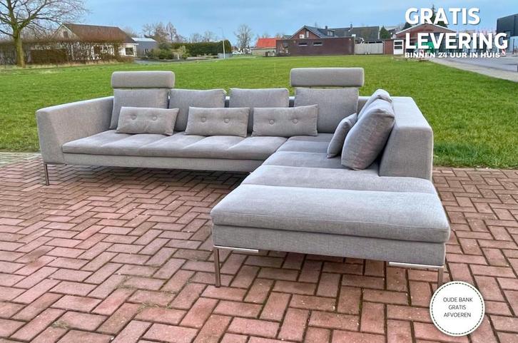 GRATIS LEVERING HEEL NL Montel Grijs Stoffen Hoekbank, Huis en Inrichting, Banken | Bankstellen, Zo goed als nieuw, Hoekbank, Vierpersoons of meer