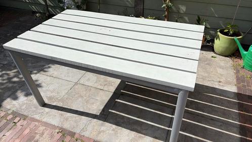 Tuintafel essenhout met rvs onderstel, Tuin en Terras, Tuintafels, Gebruikt, Rechthoekig, Rvs, Ophalen