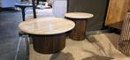Ronde salontafel | Travertin / Mangobruin Ribbel voet , Ophalen, 50 tot 100 cm, Bornsestraat 31, Nieuw