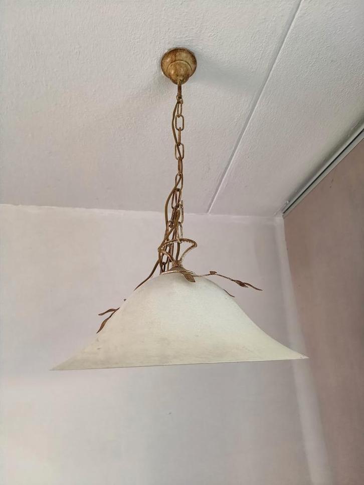 Matglazen Plafondlamp hanglamp met Gouden Blaadjes, Huis en Inrichting, Lampen | Hanglampen, Gebruikt, Minder dan 50 cm, Glas