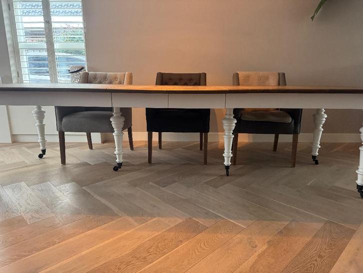 Eettafel (uitschuifbaar) met 6 stoelen, Huis en Inrichting, Tafels | Eettafels, Zo goed als nieuw, 100 tot 150 cm, 200 cm of meer