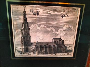 Gravure prent Martinikerk Groningen Jacobus Harrewijn beschikbaar voor biedingen
