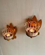 Vintage wandlichtje, wandkaarsenhouder van hout en rotan, -, Ophalen of Verzenden, Zo goed als nieuw, -