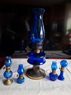 Olie lamp/jes blauw glas, Ophalen, Gebruikt, Glas, Minder dan 50 cm