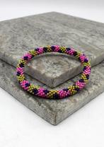 Glaskralen armband - groen, roze en zwart - RB227, Nieuw, Verzenden, Overige kleuren